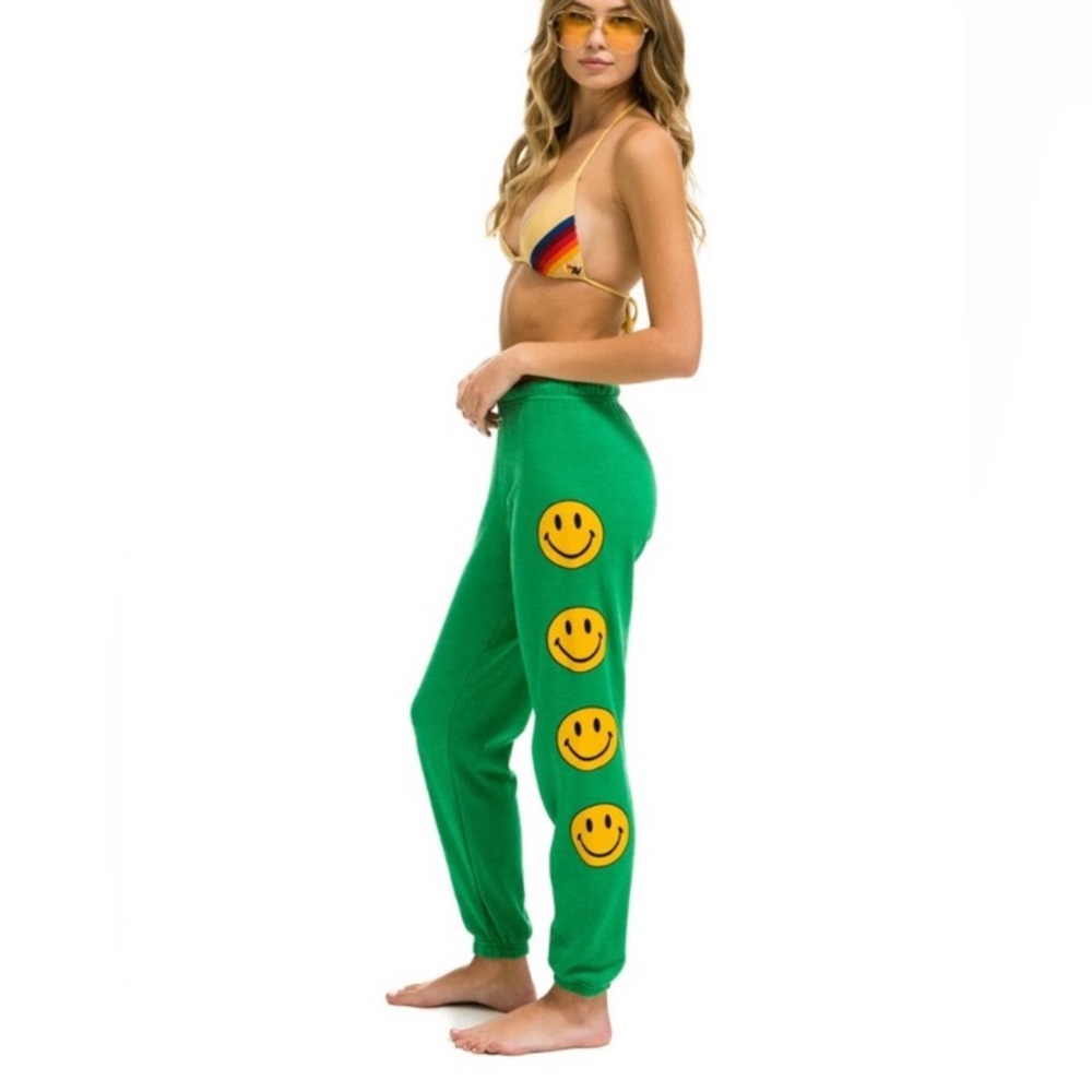 Aviator Nation Joggers Small Green Smiley Face Logo Womens